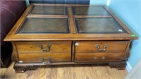 Large Leather Top Coffee Table w/Drawers 49 w x