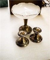 Weighted Sterling Silver  Candlesticks and Dish