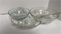 (2) patterned glass bowls, patterned glass gravy