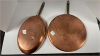 (2) copper Paul Revere pans w/ BRASS HANDLES