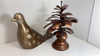 Tree copper color metal tree & wood bird