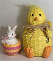 Rattan Yellow Easter Chick & White Rabbit
