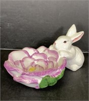 Vintage Easter Bunny Purple Flower Candy Dish cera
