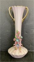 Vintage pink ceramic bud vase with flowers