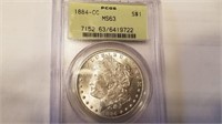 1884 CC Morgan Silver Dollar PCGS Graded MS63