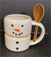 Snowman Coffee Mug with Stirring Spoon Ceramic