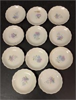 11 Butter Pats Tea Plates Flower Gold Trim Ceramic