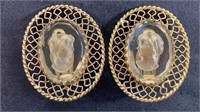 Whiting & Davis Clear Cameo Clip-On Earrings