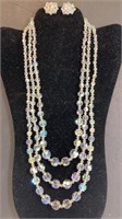 Vintage iridescent bead necklace & Clip-on Earring