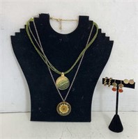 Jewelry lot necklaces & earrings green and gold