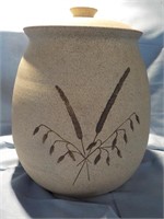 Studio pottery covered tall cookie jar Mattison