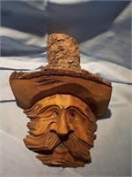 Hand carved Old man face from tree 7x8x3