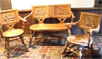 Three-Piece Carved Oak Tavern Seating Group