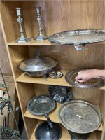 Large lot of silver plate and shelves