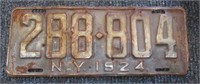 1924 New York License Plate Large USA OLD