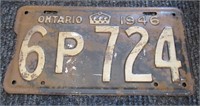 1946 Ontario License Plate Vintage Canada