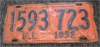 1952 Illinois Licence Plate Vintage USA