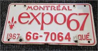1967 Expo License Plate Montreal Canada