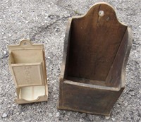 Vintage Match Safe & Kitchen Bill Holder Wood Box