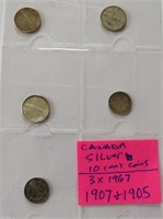 Canada Silver 10 Cent Coins 1967 Centennial 1905