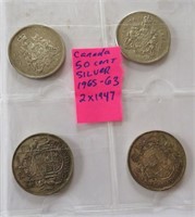 Canada Silver 50 cent Coins 1965 1963 2x 1947