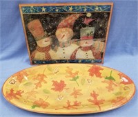 Lot of 2 Glass placemat with snowman and autumn th