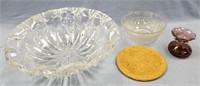Lot of 4:  manganese bowl, small glass bowl and a