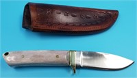 Handmade hunting knife, moose antler handle and le