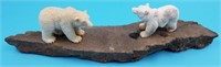 2 Carvings of bears on fossilized mammoth ivory ba