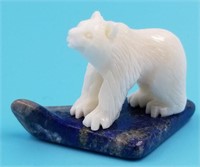 Small bear carving on lapis base 1"    (N 33)