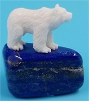 Small ivory bear carving on lapis base 1.g"    (N