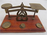 Antique brass postal scale w. counter weights