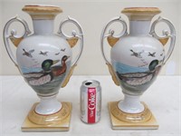 Hand painted porcelain Mallard duck urn vases