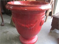 Terra-cotta red enamel planter, 21.5" tall, 19.5"
