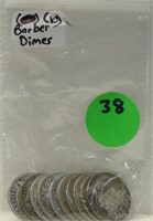 10 MIXED DATE BARBER DIMES