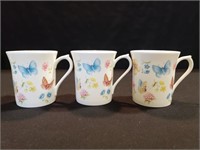 3 Bone China Butterfly Coffee Cups