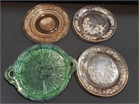Green And Pink Depression Glass Plates & Platters