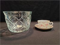 Lefton Tea Cup and Saucer & Glass Bowl