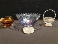 Amber Glass Bowl, Blue Glass Bowl, Vintage