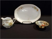 Homer Laughlin Platter, Creamer & Painted Brass