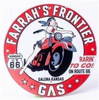 Porcelain Farrah’s Frontier Gas Advertising Sign