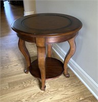 Round Wood & Leather Table