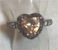 925 Silver Topaz Colored Heart Ring Used Size 6