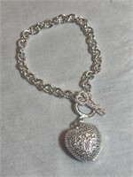 925 Silver Heart Charm Bracelet New
