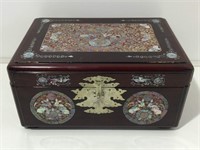 Wood jewelry case w/MOP inlay and content- see