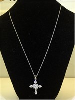 Sterling Silver cross necklace with CZs - 17 in