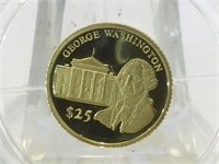 .999 Fine Gold Liberia Coin in holder with info -