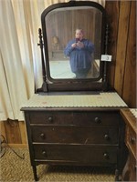 ANTIQUE DRESSER WITH SWIVEL MIRROR