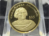 .999 Fine Gold Liberia Coin in holder with info -