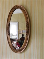 early oval gold framed mirror w/beveled glass